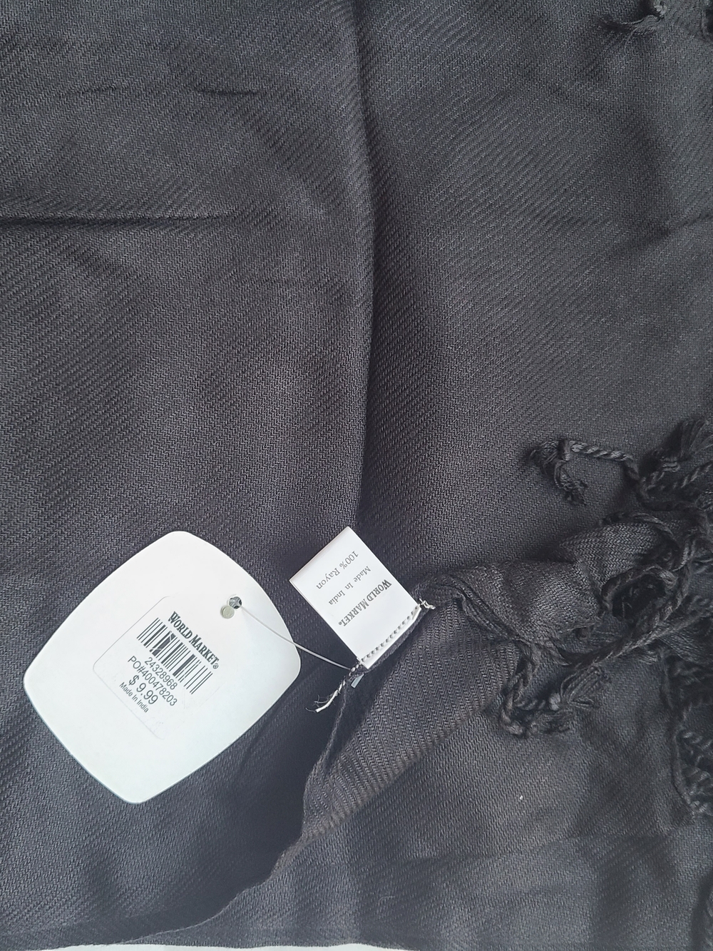 Cost Plus World Market Black Lightweight Fringed Scarf Wrap